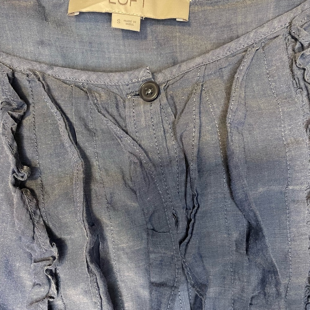 WOMEN'S ANN TAYLOR LOFT BLUE LONG SLEEVE HALF BUTTON DOWN SHIRT SIZE small - Picture 5 of 7